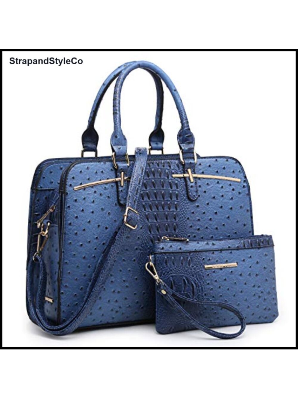 Vegan Leather Satchel Tote Set with Clutch and Strap